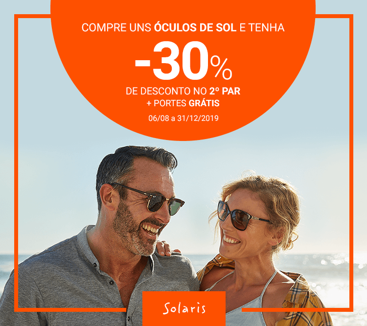 Compre uns óculos de sol e tenha -30% de desconto no 2 par